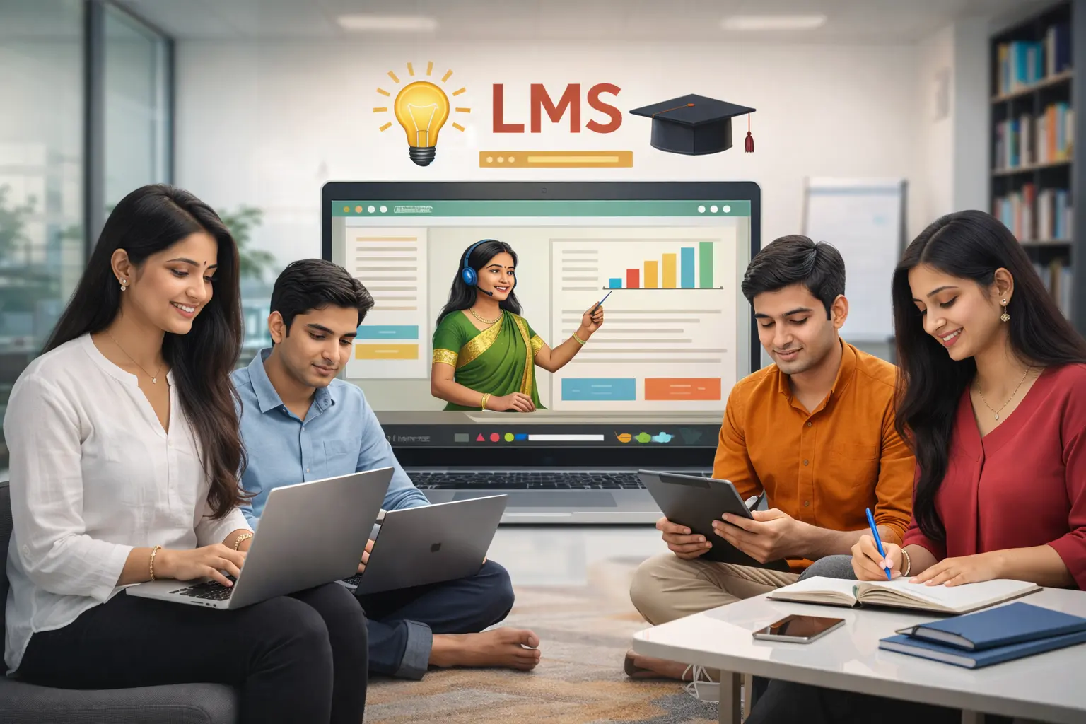 Students using LMS platform on laptop